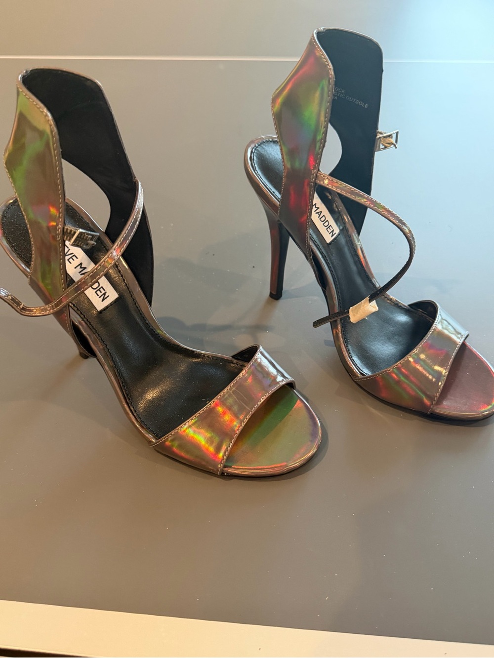 Steve Madden Iridescent Pewter Strappy Stiletto Sandals - Multi-Shift